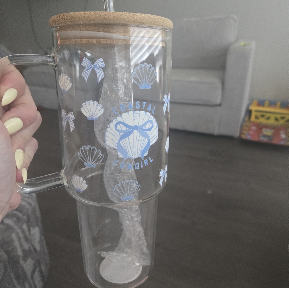 Coastal Cowgirl Glass Mug with Bamboo Lid